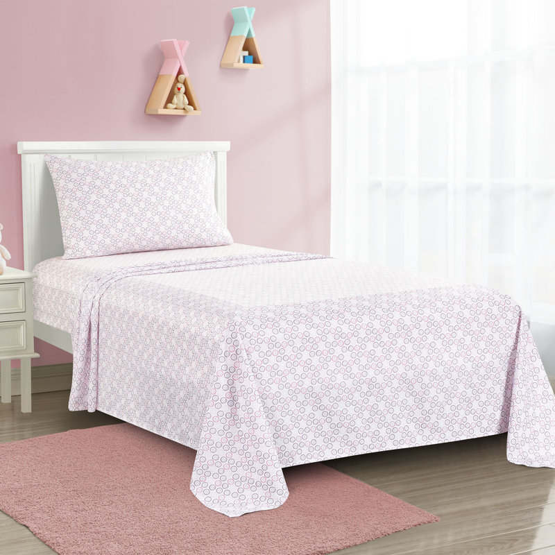 Happy Days 4pc Full Sheet Set, Pink/Smiley, Full Sheet Set with 2 Pillowcases