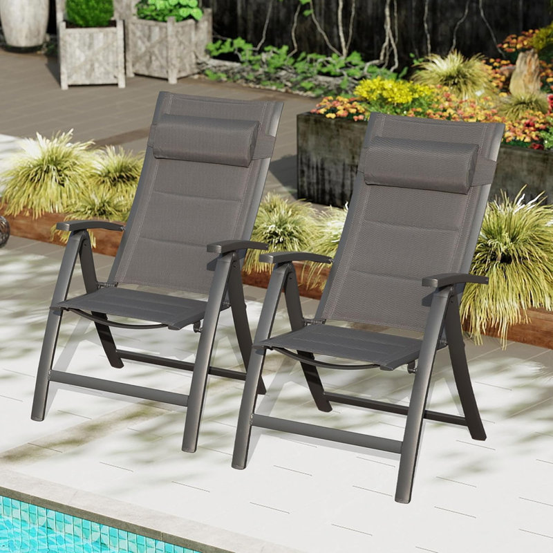 Ensemble de 2 chaises de patio pliantes en tissu textilène rembourré