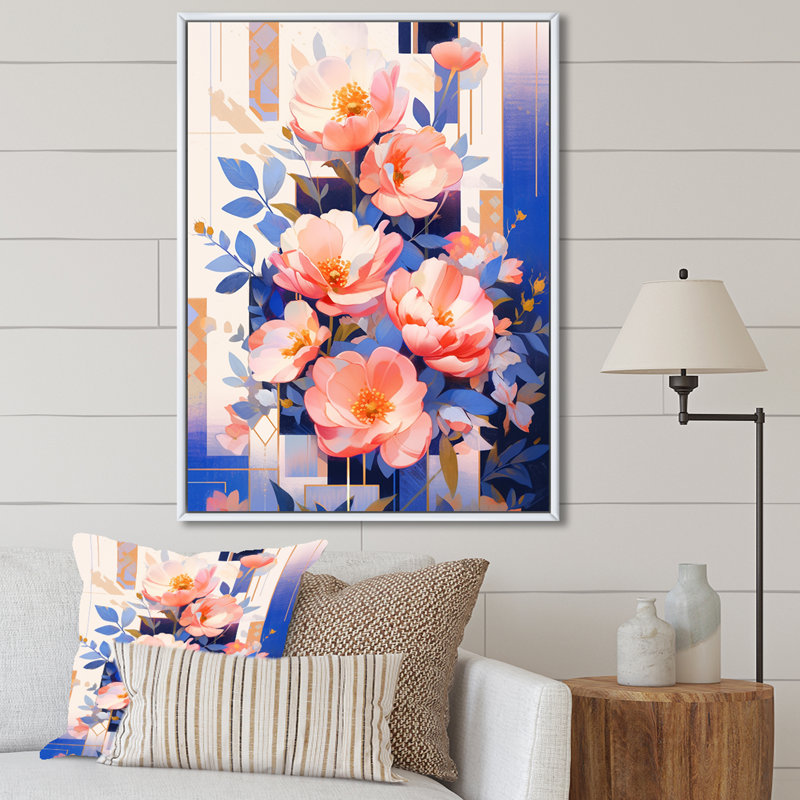 " Peonies Serene Charm ", White Floater Framed, 44" H x 34" W x 1.5" D