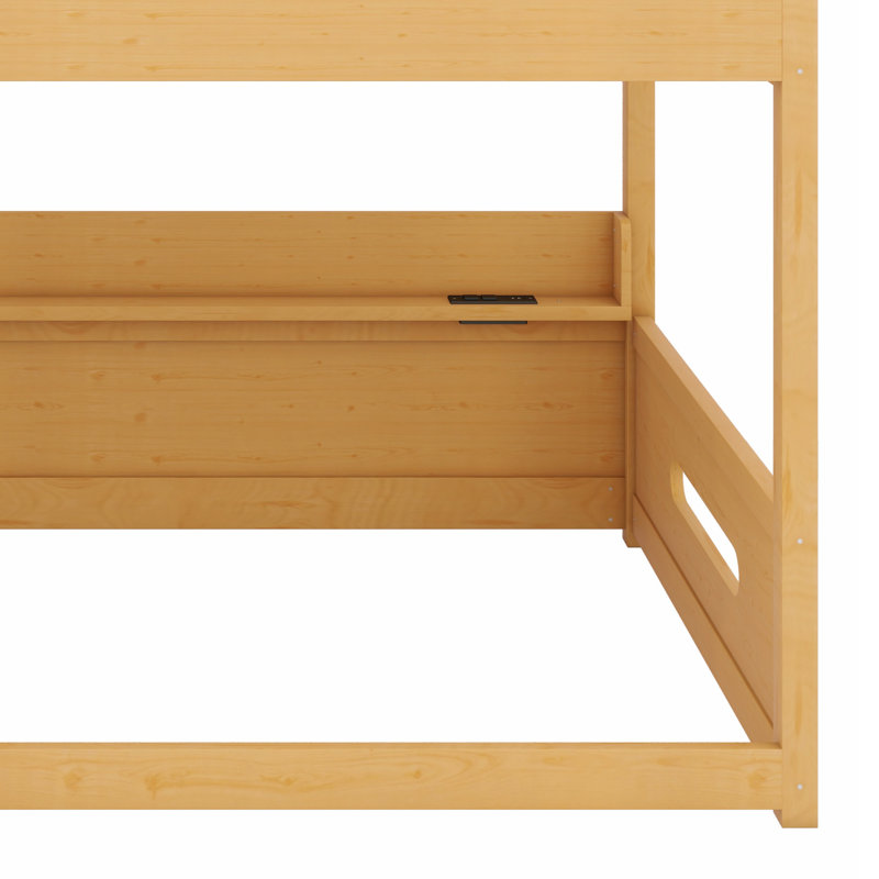 Lit superposé en bois robuste avec tablettes de rangement et station de charge USB, Couleur du bois