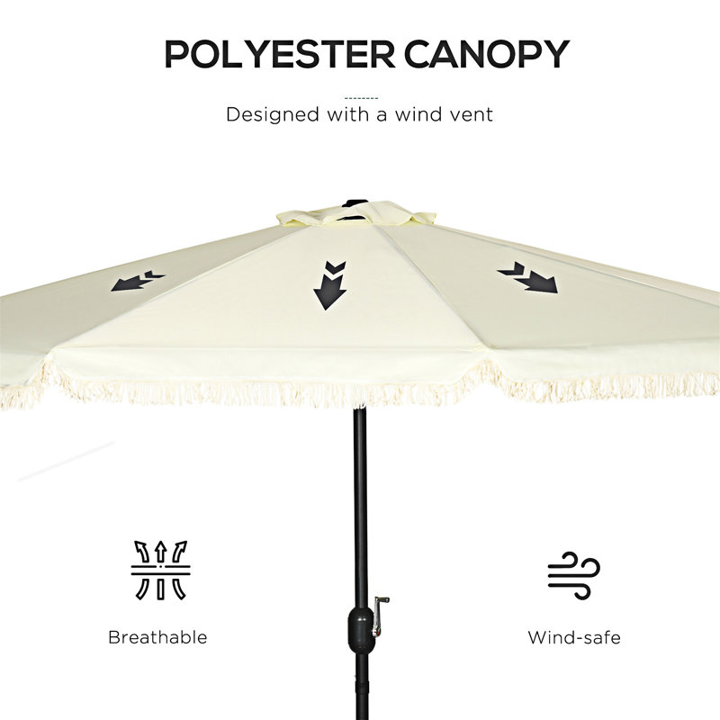 Parasol de table d'extérieur avec bouton poussoir inclinable et manivelle