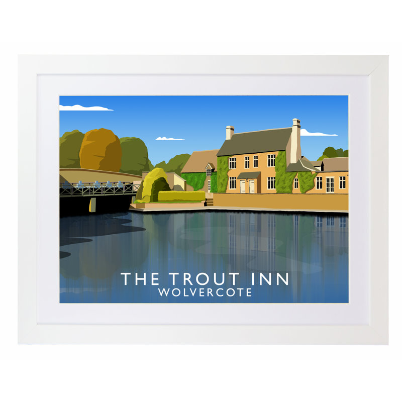 'Trout Inn' by Richard O'Neil - Print, 33.5 cm H x 43.5 cm W x 2.2 cm D, White Wood Frame