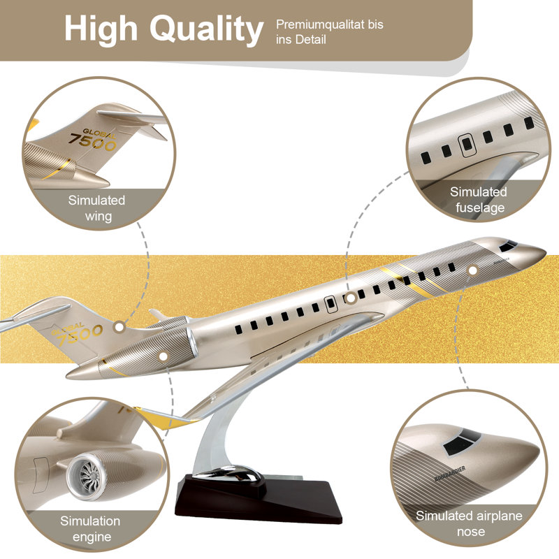 Maquette de l'avion à l'échelle 1/72 du Gulf Stream G7500 | Technologie de haute précision en alliage de résine | Facile à assembler, décoration pour la maison et le bureau