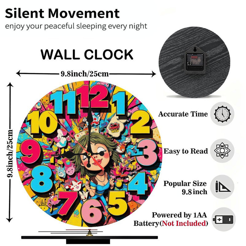 Colourful Cartoon Wall Clock with Kidfriendly Design