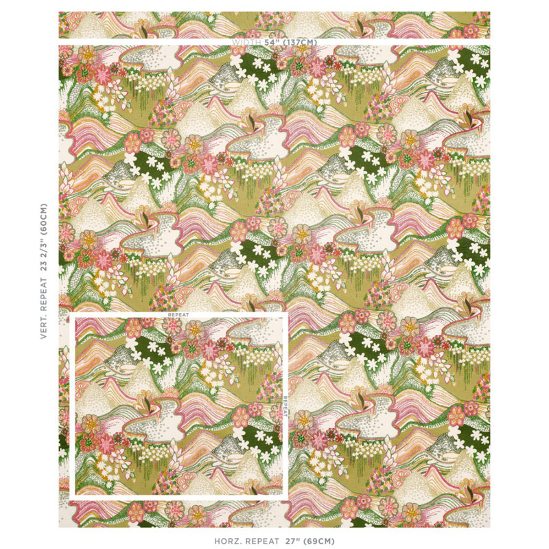 Schumacher x Clements Ribeiro Daisy Chain Fabric, Green and Pink