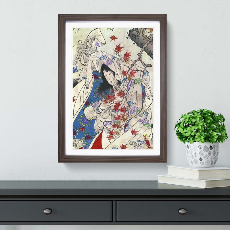 Autumn In Sumiyoshi by Tsukioka Yoshitoshi - Single Picture Frame Painting, Walnut Framed, 45cm H x 33cm W x 2cm D