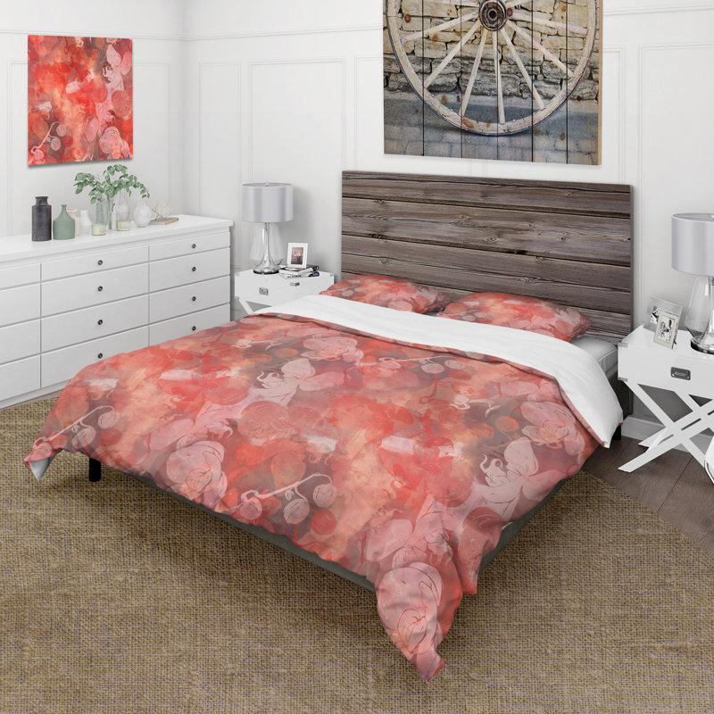 Red Orchids Impression - Ensemble de housse de couette moderne - Microfibre de polyester