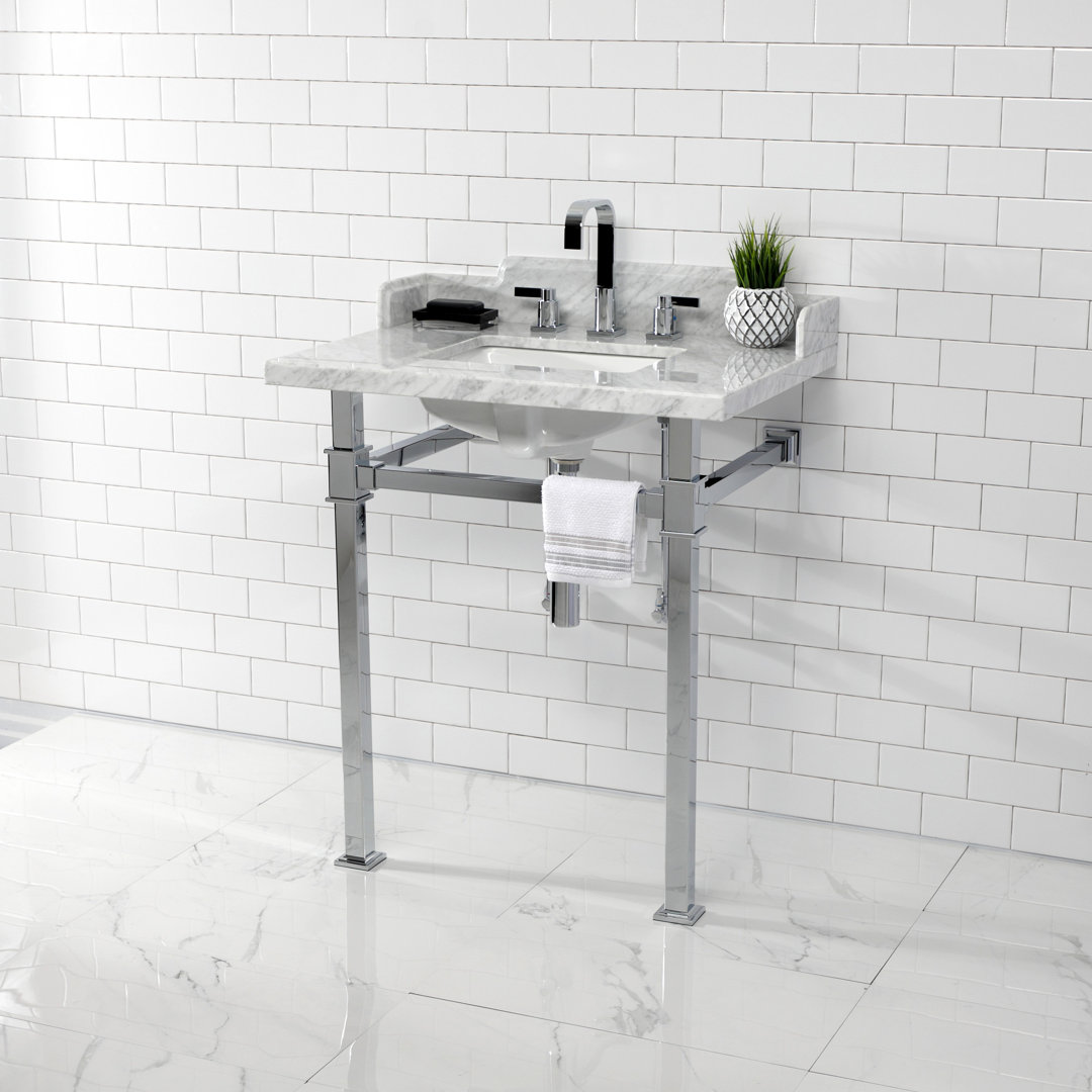 Kingston Brass Viceroy 30-Inch Carrara Marble Console Sink with Stainless Steel Legs (8-Inch, 3-Hole) Kingston Brass Sink 