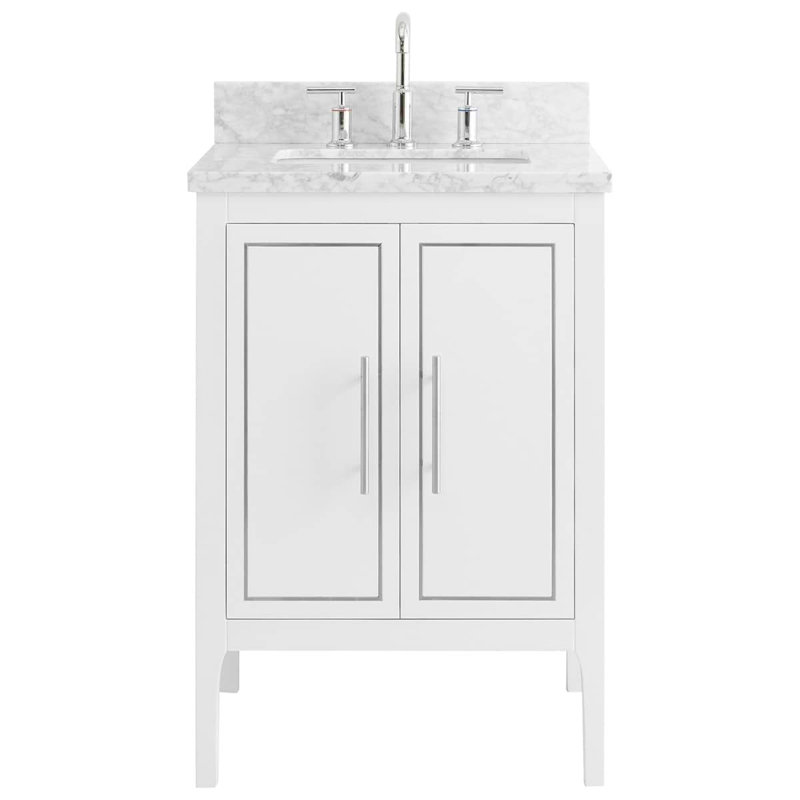 Province 24" Freestanding Standard Single Bathroom Vanity with Top, White/Silver, Brushed Nickel