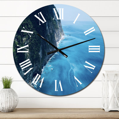 Aeral View Of Ocean By The Mountains - Nautical & Coastal Wall Clock