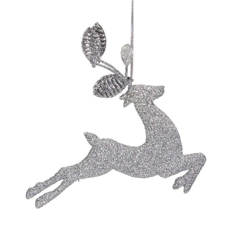 Ornement de Noël 5,5 po renne sautant argenté