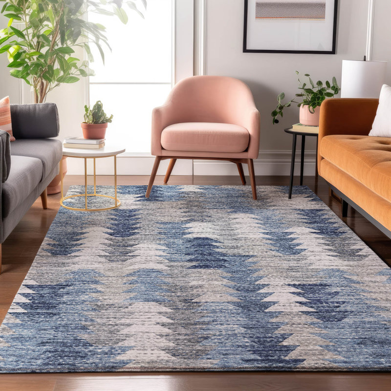 Tapis bleu Cerrito lavable à la machine de qualité supérieure, Rectangle 5 pi x 7 pi 6 po