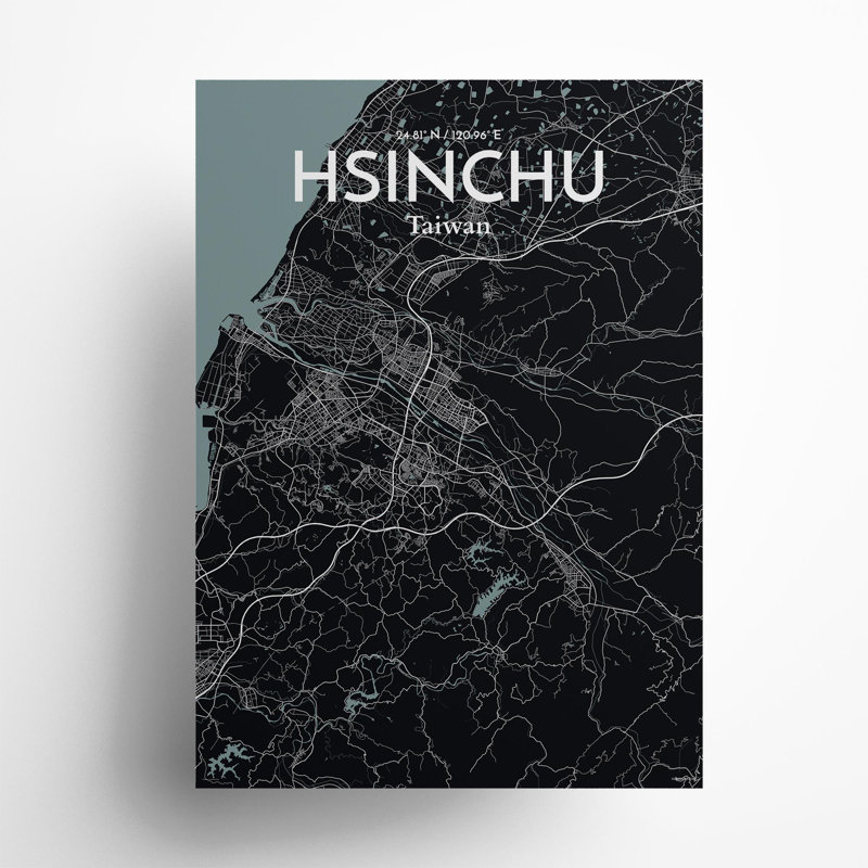 Hsinchu City Map In Midnight - No Frame Print, 27.6cm H x 19.7cm W x 0.05cm D