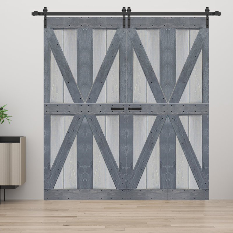 Porte de grange double pliante en bois massif de style K avec ensemble de quincaillerie - Assemblage requis, 60 po x 80 po