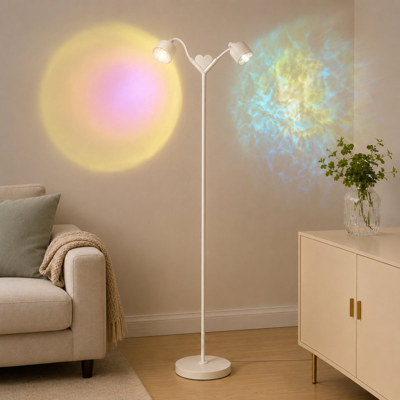 Lampe sur pied à filtre de couleur blanche à DEL, lampe debout à hauteur réglable avec 2 têtes pour le salon et la chambre à coucher