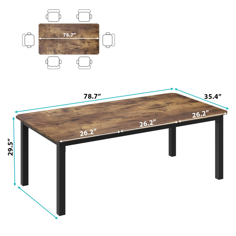 Table de salle à manger rectangulaire Amit L 78,7 po x l 35,4 po Amit, Brun