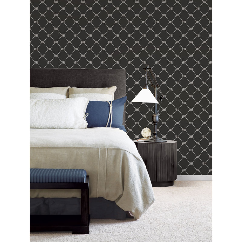 Deauville 2 Nautical Double Knot Rope Effect 33' L x 21" W Smooth Wallpaper Roll, Black/White
