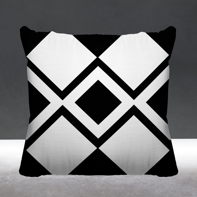 Halsey Geometric Outdoor Reversible Throw Pillow, 19W" x 19H", Black