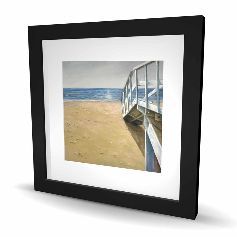 Seaside Landscape - Beige Landscape, reproduction encadrée, Noir, H 16 po x l 16 po
