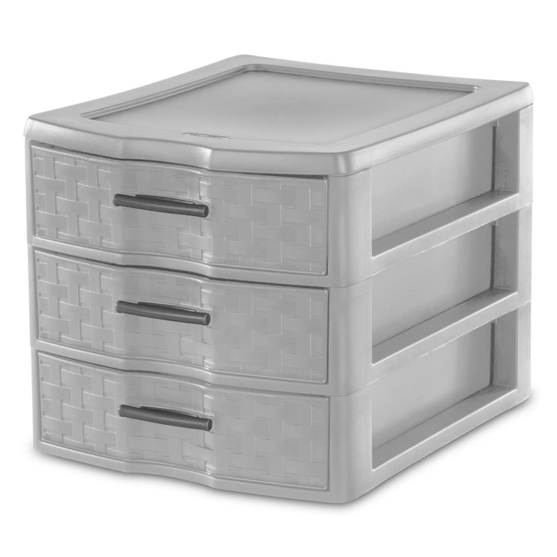 Sterilite Medium Weave 3 Drawer Storage Unit Versatile Organizer, Grey (12 Pack)