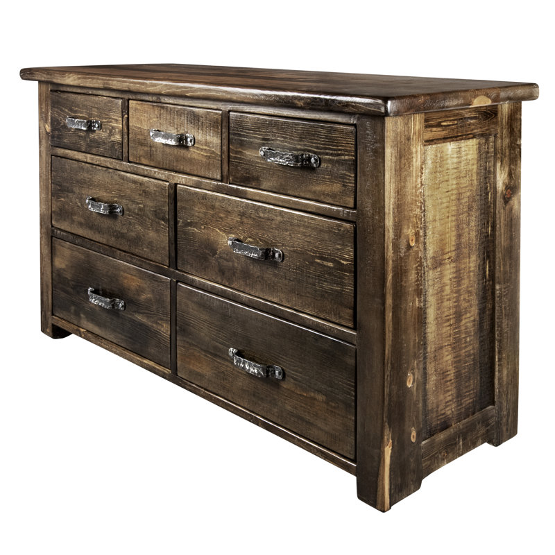 Commode 7 tiroirs en bois massif Jaynee, Brun