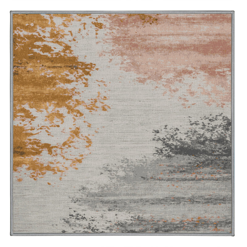 Machine Washable Watercolor Gray Area Rug, Square 5'