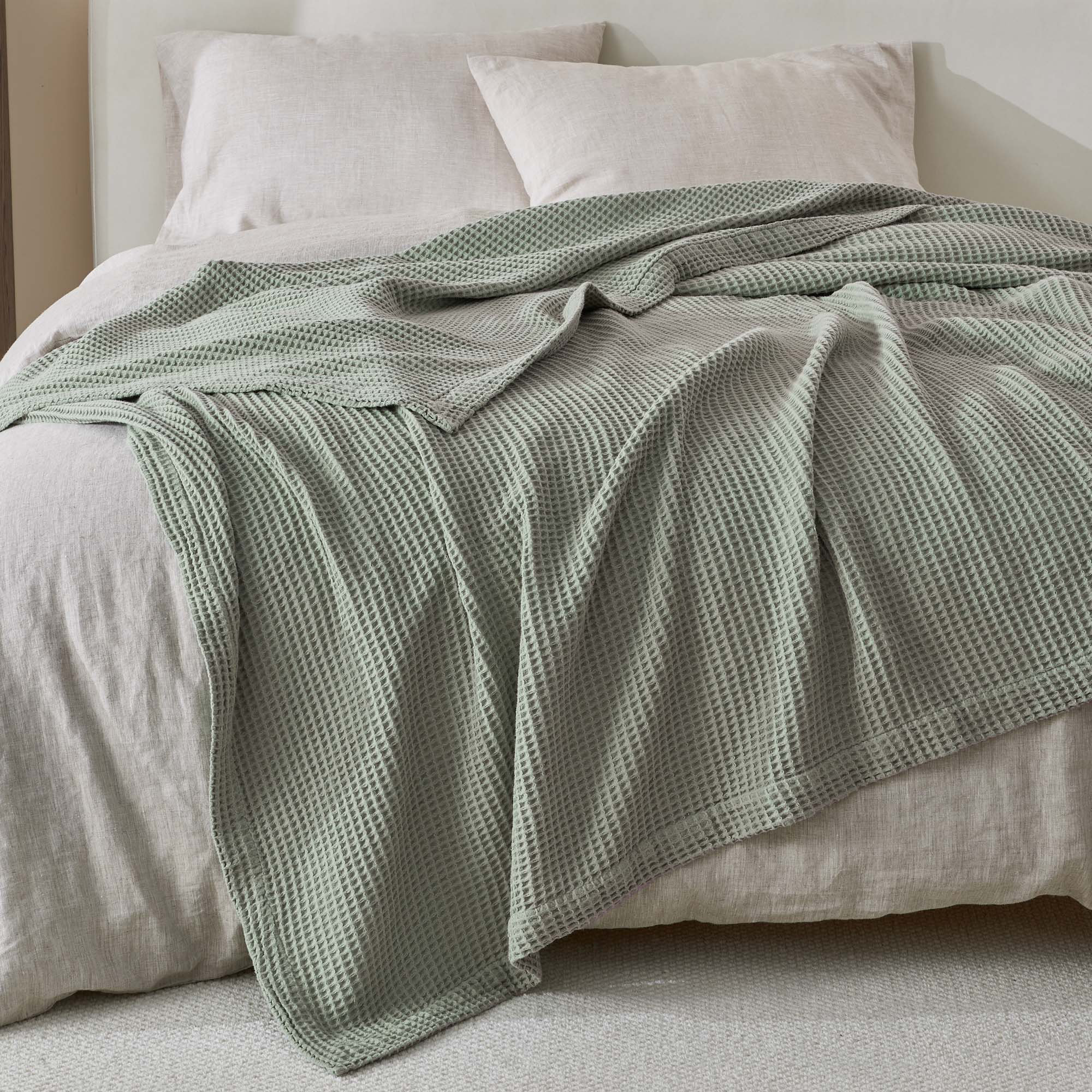 100% Cotton Waffle Weave Blanket, Twin, Eucalyptus
