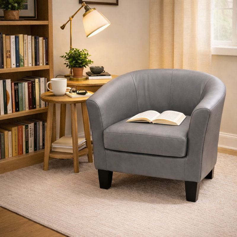 Fauteuil d'appoint en similicuir gris, Gris foncé
