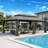 Outdoor Patio Metal Frame Gray Wood Grain Resin Roof Gazebo with Privacy Curtain Mosquito Netting-121781435-118232585