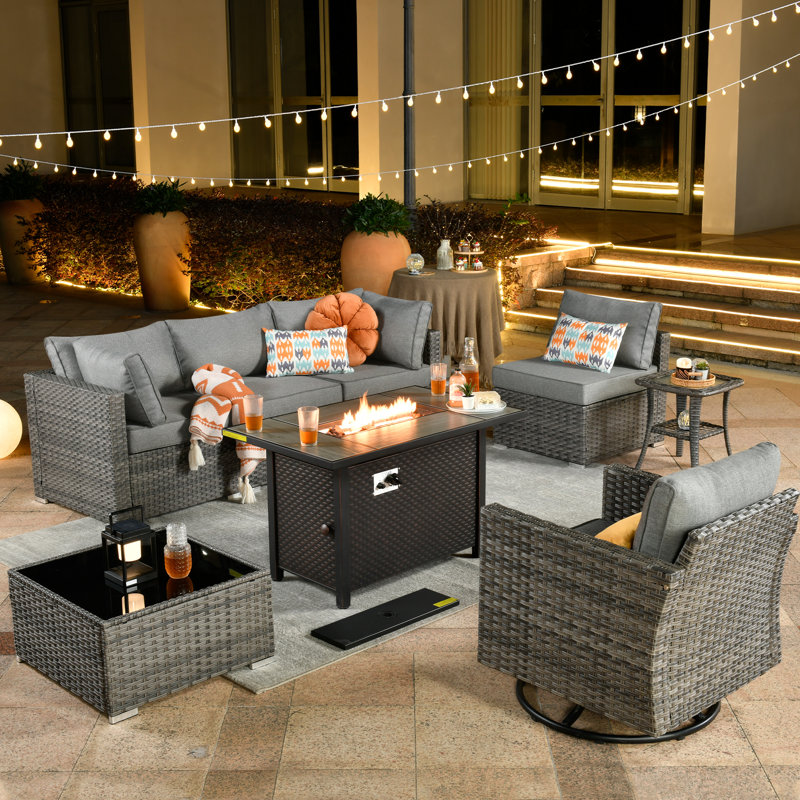Canapé modulaire d'extérieur 8 pièces avec coussins 8 pièces, Gris foncé