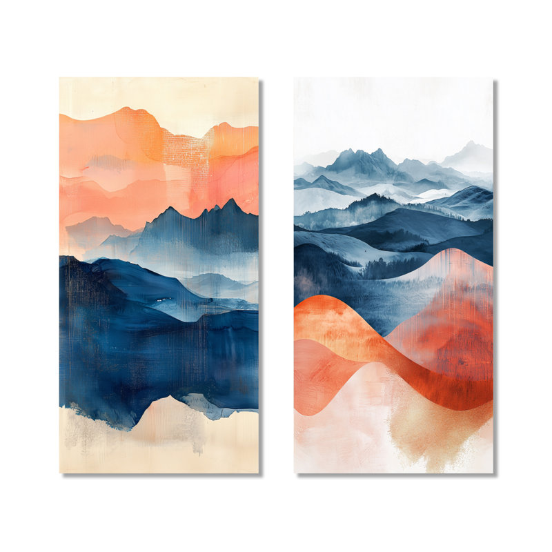 «Pink Blue Bold Landscape Bold Mountains I», ensemble de 2 décorations murales en métal, 32" H x 32" W
