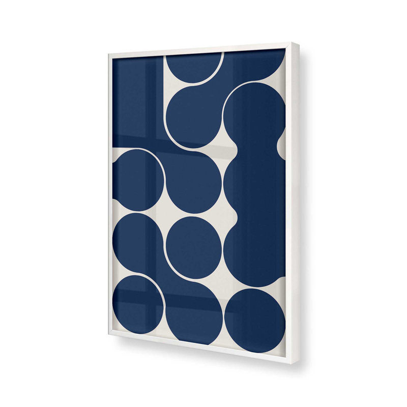 Imprimé géométrique sculptural bleu, H 25 po x l 19 po, Blanc, Reproduction encadrée sans passe-partout