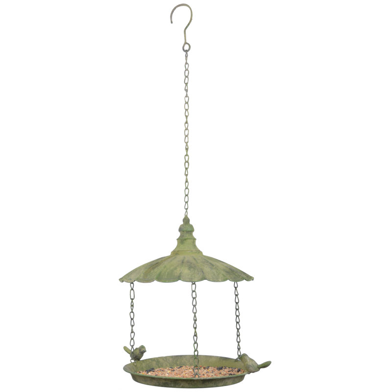 Aged Metal Green Hanging Bird Feeder