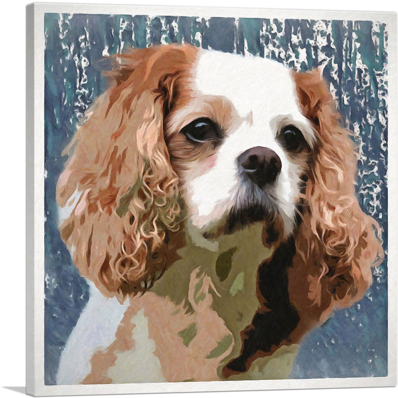 " Cavalier King Charles Spaniel Dog Breed Blue " Painting Print, 26" H x 26" W x 1.5" D