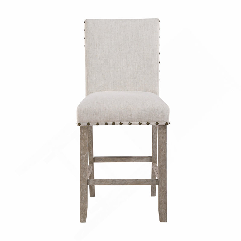 MARIAN WHITE BAR STOOL  (KIT OF 2), Beige Seat/ Light Brown Frame 