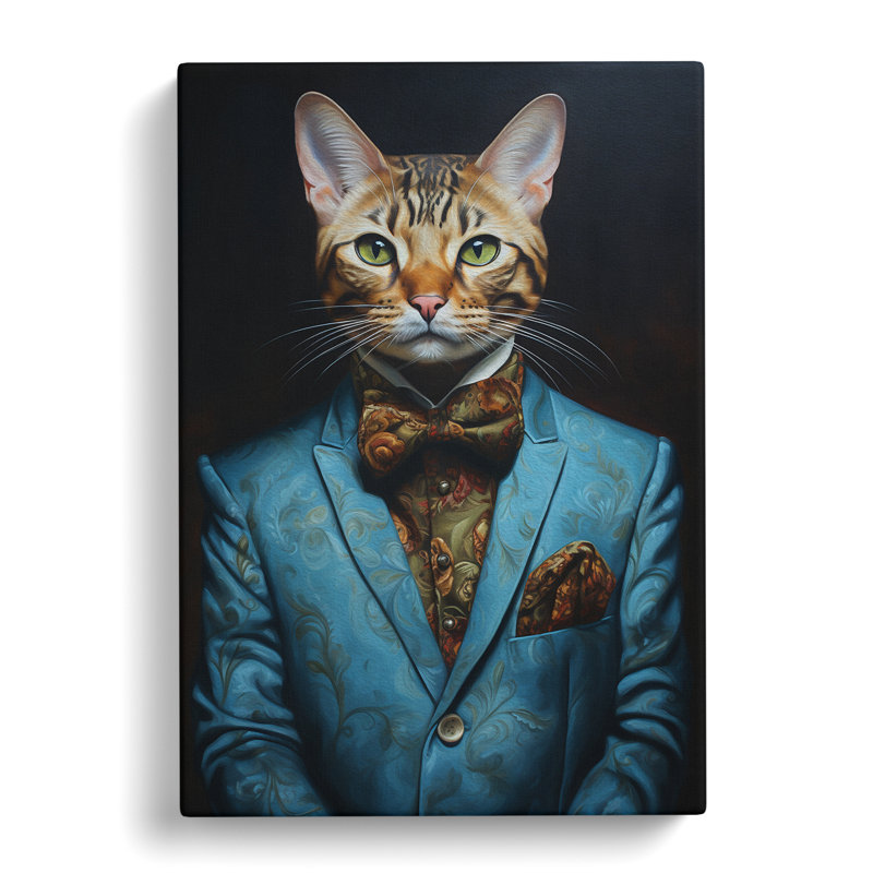 Bengal Cat In A Suit Painting No.3 - No Frame Print, 60cm H x 40cm W x 3cm D