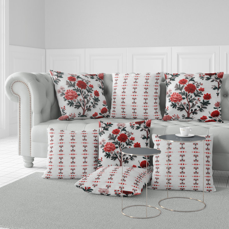 Broderie Dahlia Trail Intérieur/Extérieur 16x16, Carré 16 po, Blanc/rouge