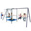 Balançoire 4 en 1 avec ceinture, trampoline, rebord de panier pour la cour arrière - construction en acier multicolore, cadre solide en A, mousquetons à charge élevée, cordes réglables et ceinture à installation simple pour l'extérieur