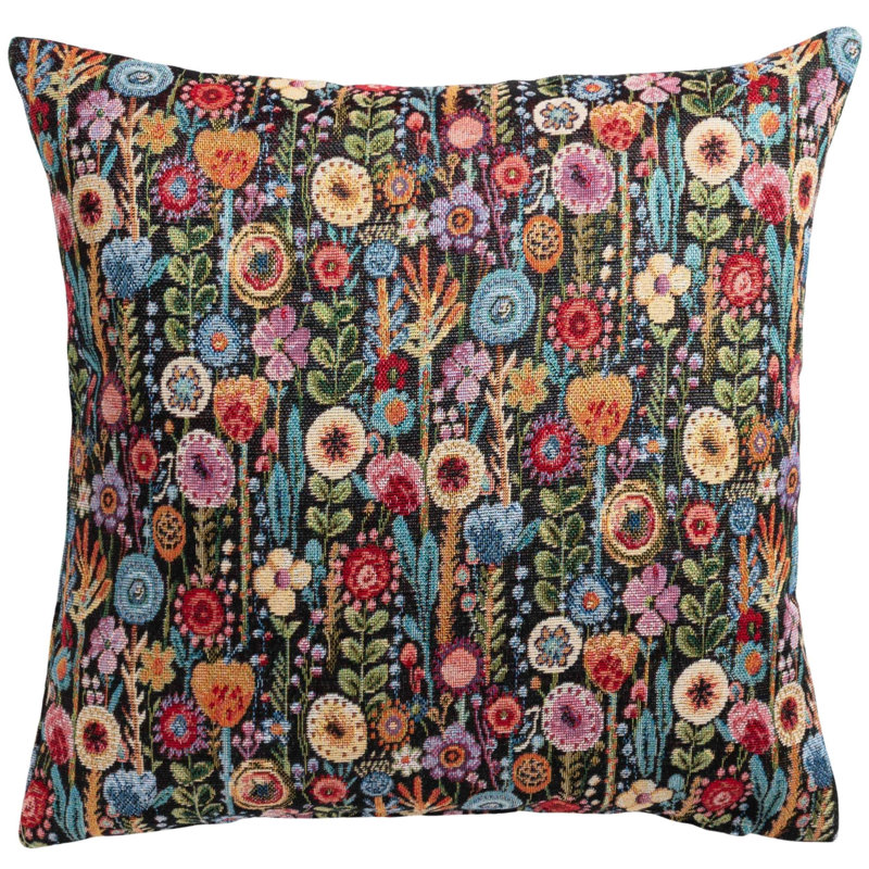 Secret Garden Tapestry Cushion in Midnight Black, 43x43cm, Synthetic filled