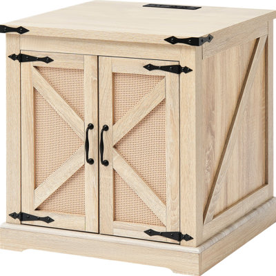24-inch End Table, Pe Cabinet, Built-in And Power Outlets, Spacious Storage For Sunglasses Dual Lift-top Design, Ideal Small Spaces