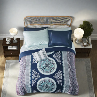 Premium Polyester Boho Bedding Set, Navy Twin, Modern Home Décor