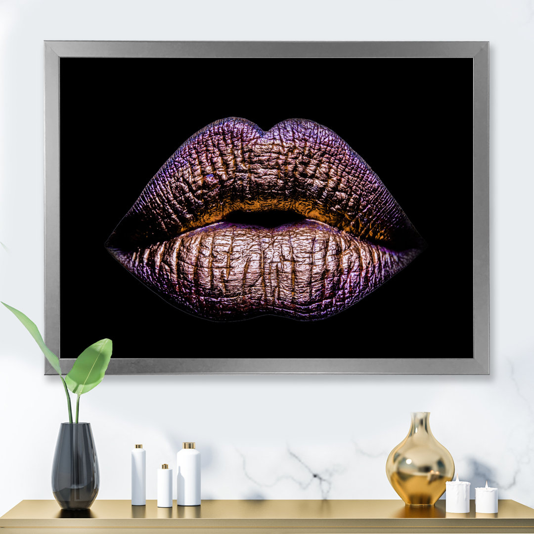 " Sexy Golden Metallized Female Lips V " East Urban Home 