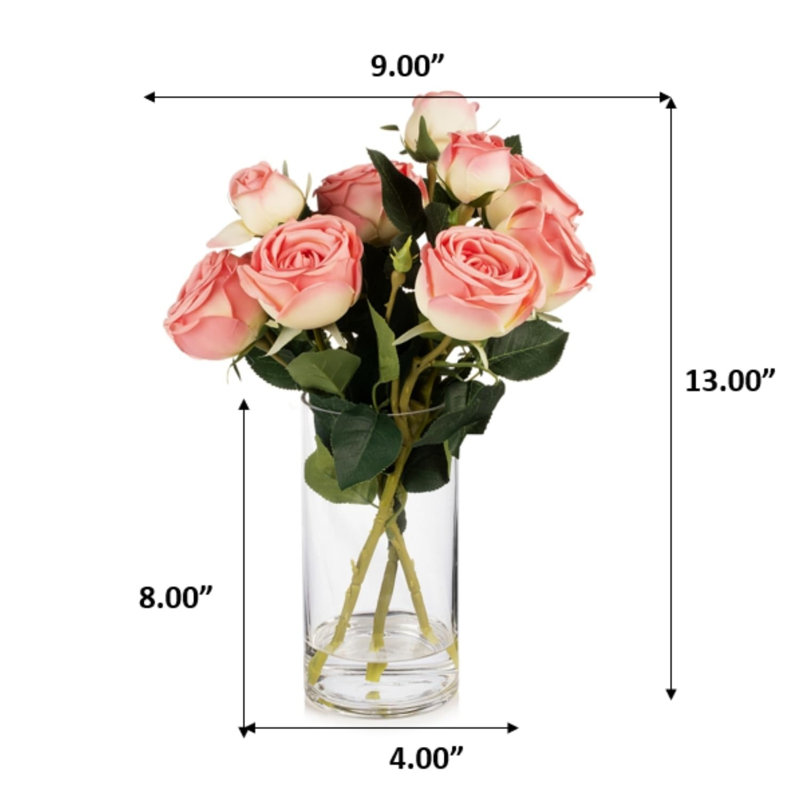 Arrangement floral artificiel, Rose, 13 po x 9 po