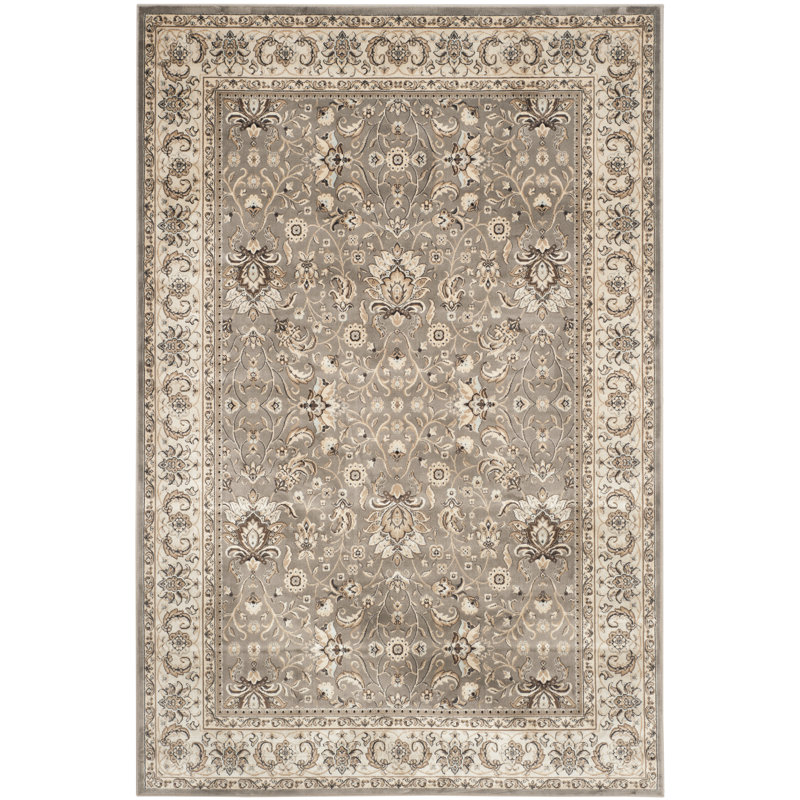 Petronella Viscose Oriental Rug in Ivory/Gray, Rectangle 4' x 5'3"