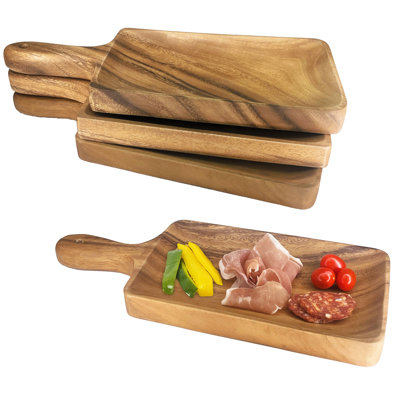 13 3/4" Individual Acacia Wood Paddle Board Serving Tray - Set Of 4