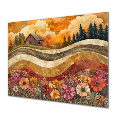 Assortiment de bouquets de fleurs, paysage de grange III - campagne, art mural en métal