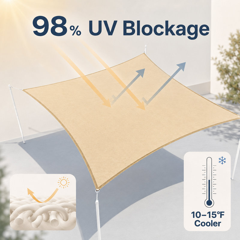 Toile d'ombrage rectangulaire imperméable 7 pi x 12 pi, Jaune