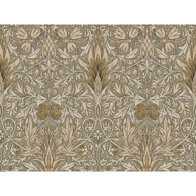Papier peint damassé rétro floral vert sauge et crème