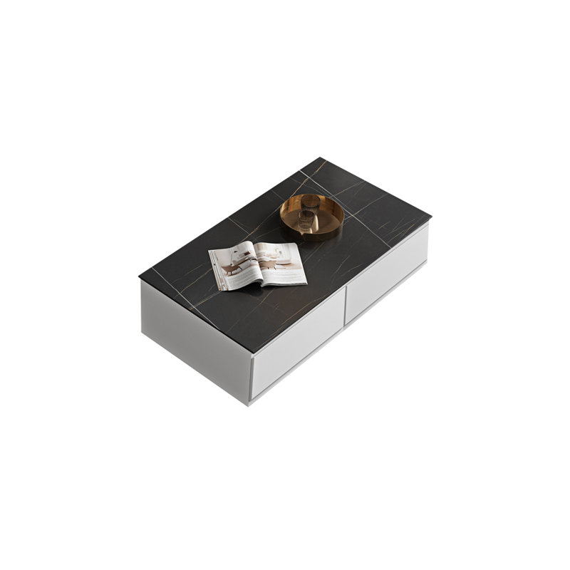 Table basse simple et luxueuse avec rangement en ardoise, Blanc