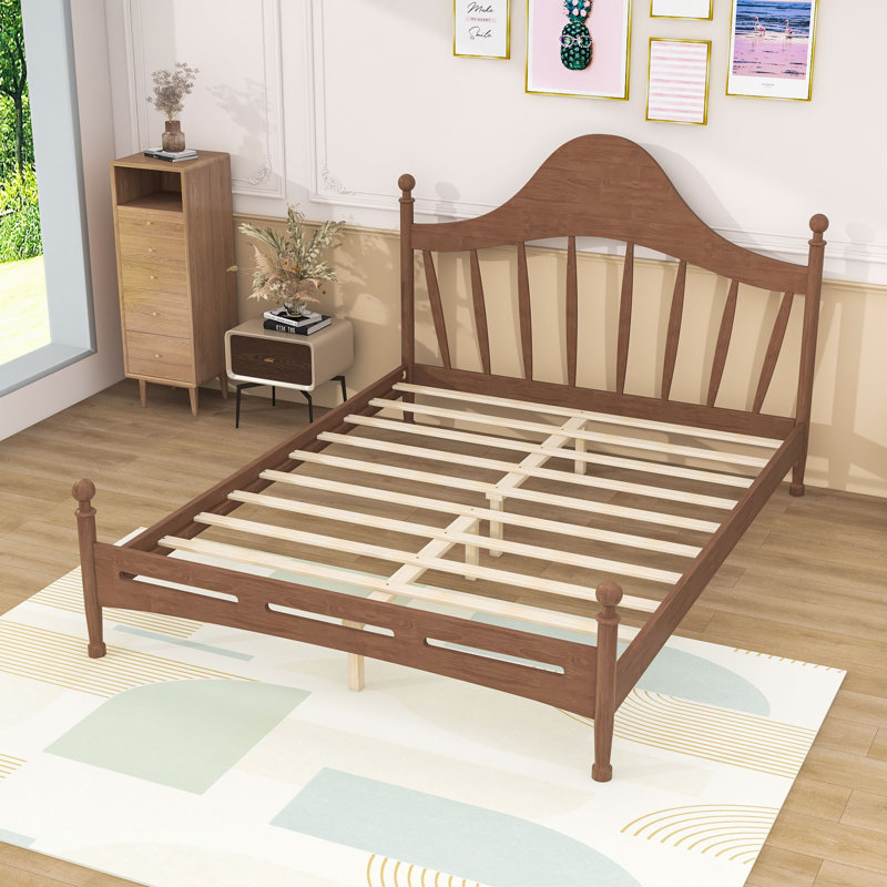 Lit plateforme en bois avec tête de lit, Queen, Antique Brown